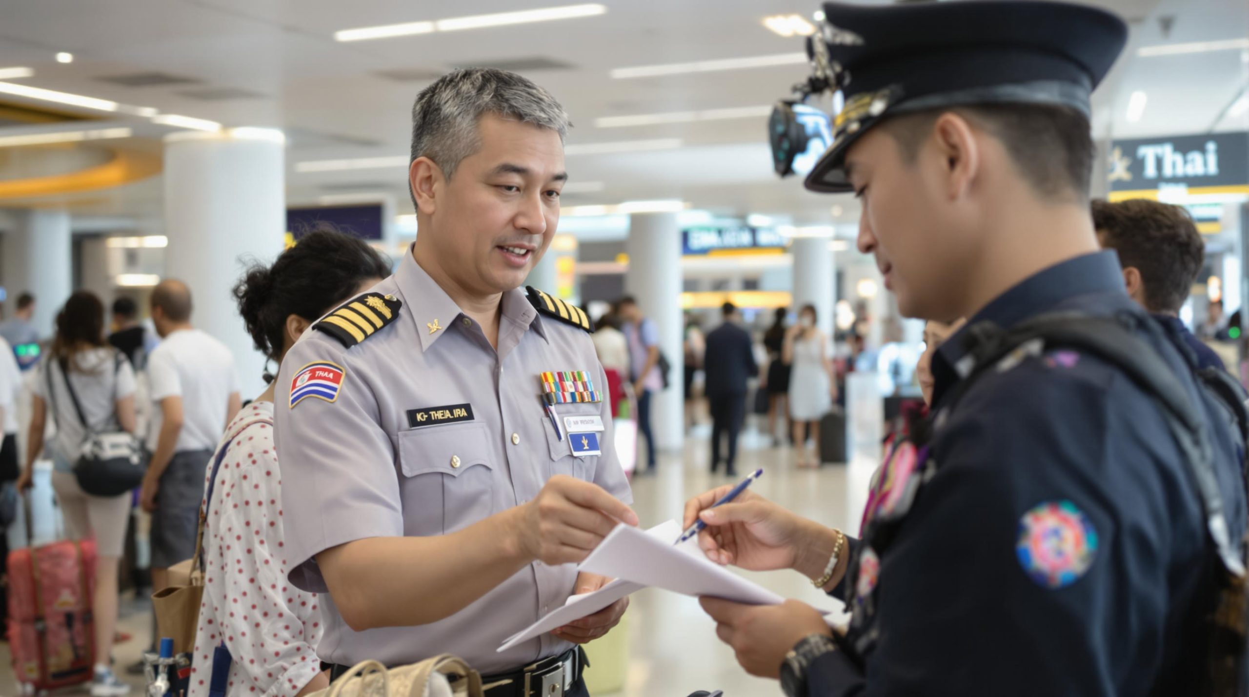 Agent d'immigration avec formulaire de visa à l'arrivée