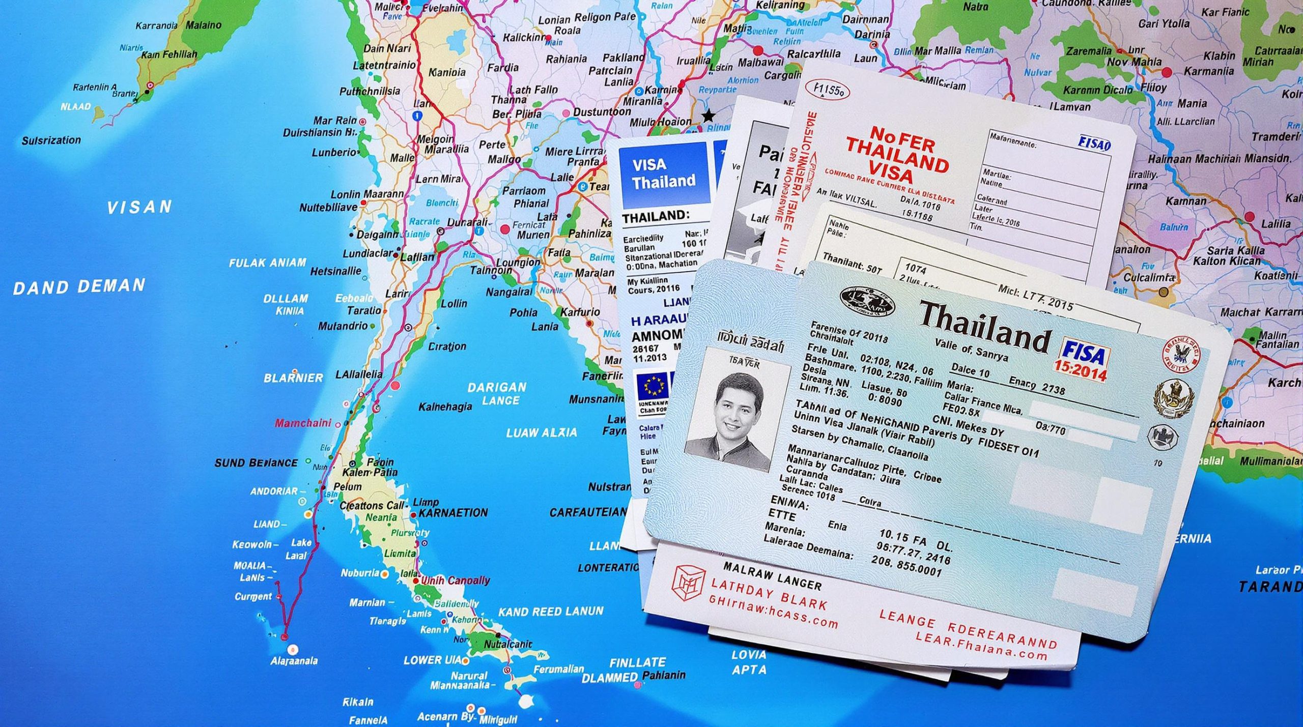 Documents de visa sur carte de la Thaïlande