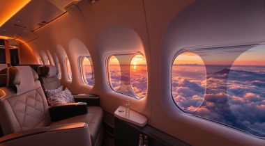 Cabine lumineuse d’un avion long-courrier vers la Thaïlande