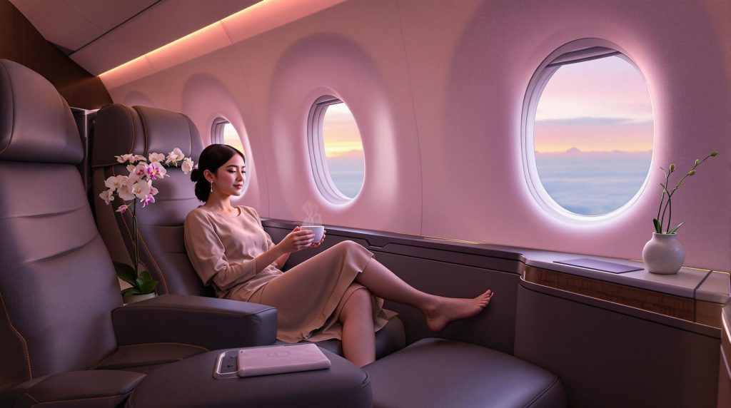 Intérieur de la cabine Royal Silk Thai Airways