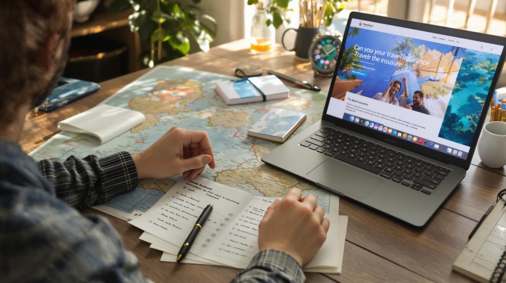 Voyageur avec carte et documents d'assurance