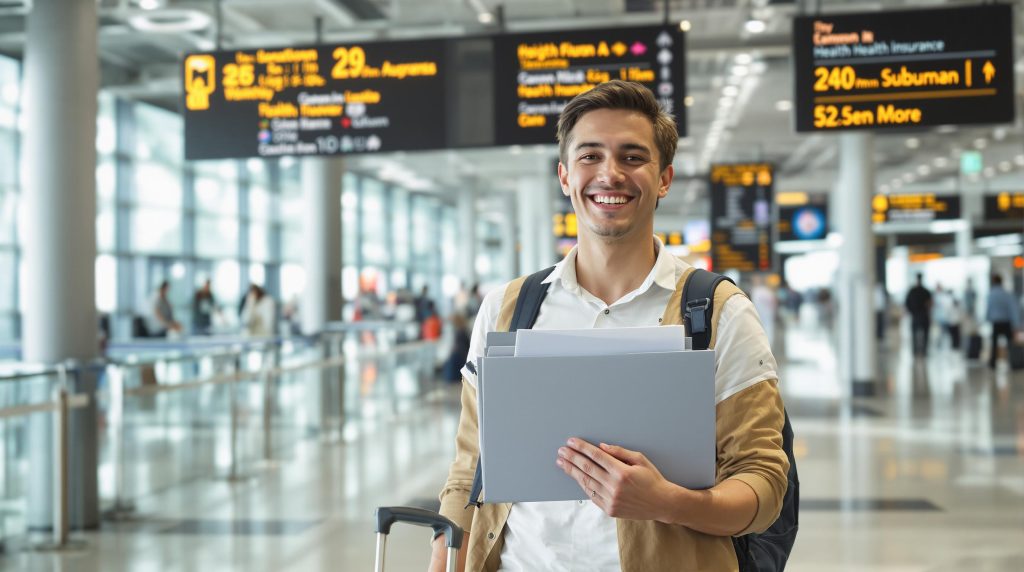 Voyageur avec documents d'assurance santé