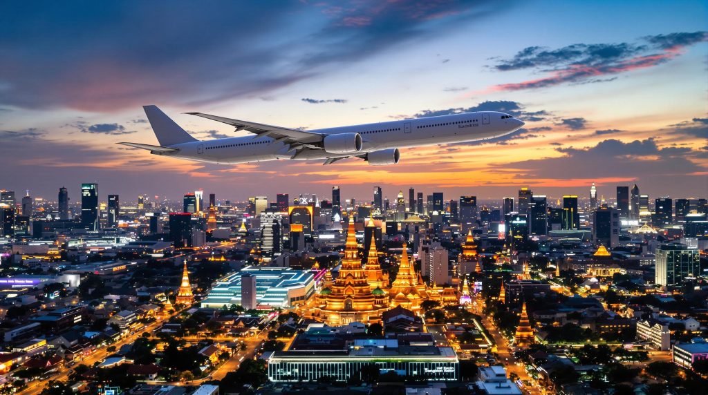 Approche de Bangkok en avion