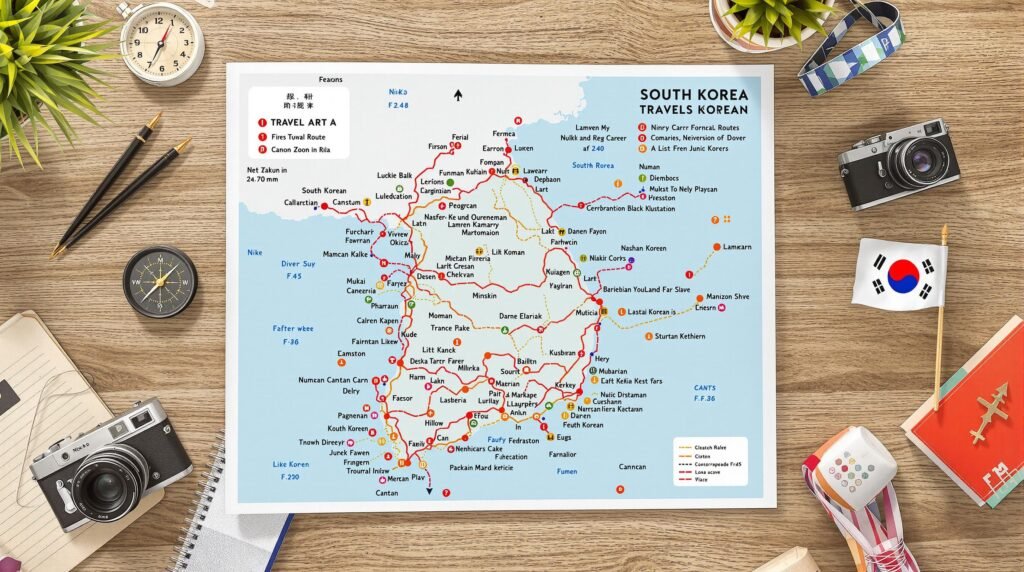 Carte touristique de la Corée du Sud