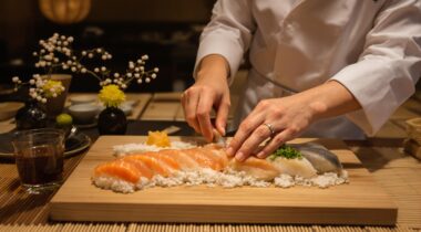 Chef japonais préparant des sushis