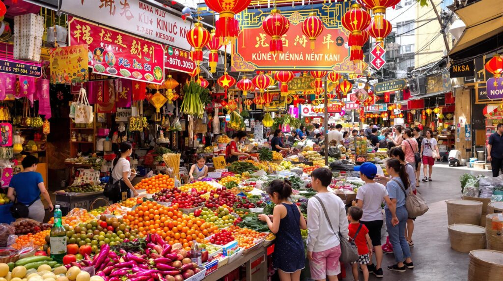 Enfants au marché vietnamien