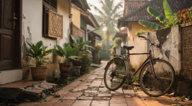 Vélo non marqué dans une ruelle calme de Java centrale, près de Solo et Yogyakarta